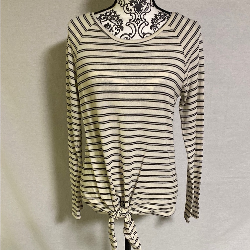 Striped Long Sleeve Tie-Front Top